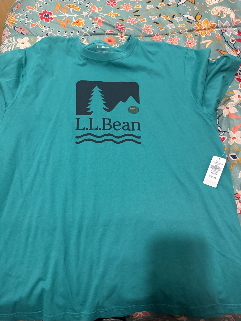 L.L. Bean Teal Short-Sleeve Logo Tee with Navy Graphic